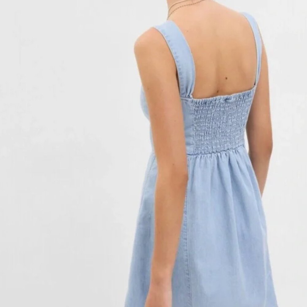 Gap 100% Cotton Denim Sweetheart Neckline Mini Dress XL Blue - Picture 3 of 10